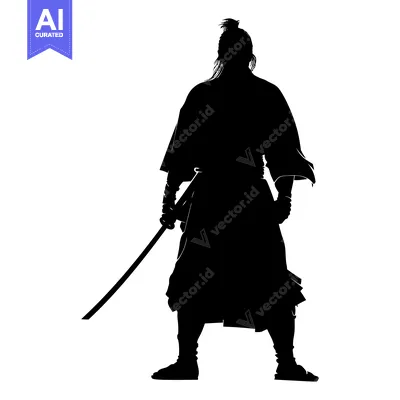 Aset desain premium: Silhouette of a Samurai Warrior Holding a Katana Sword