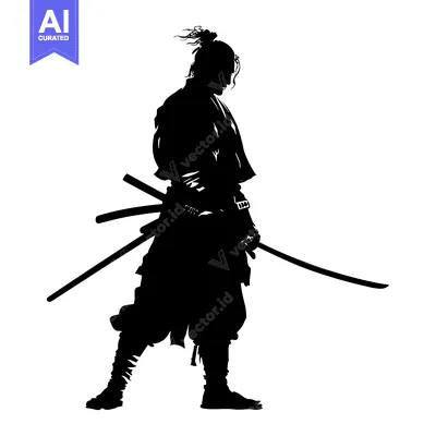 Aset desain premium: Silhouette of a Samurai Warrior Holding a Katana Sword