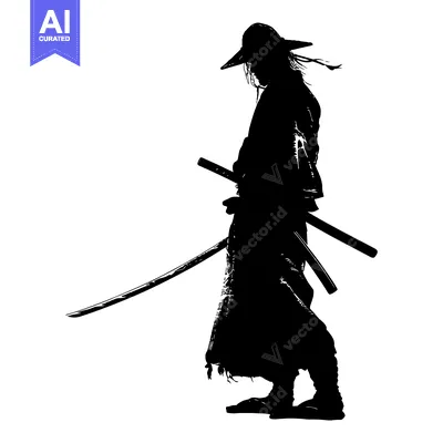 Silhouette of a Samurai Warrior with Two Swords