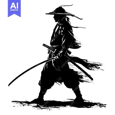 Aset desain premium: Silhouette of a Samurai Warrior with a Sword Drawn