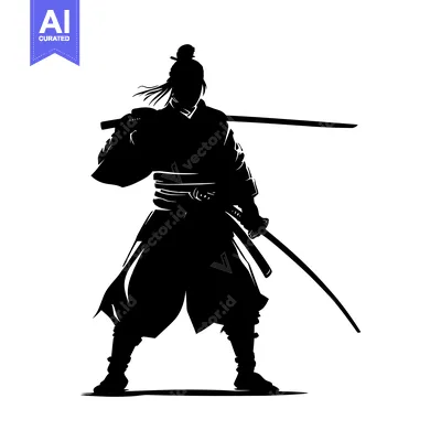 Premium design asset: Silhouette of a Samurai Warrior Holding a Katana Sword