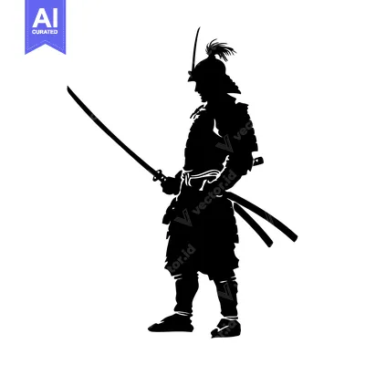 Aset desain premium: Silhouette of a Samurai Warrior Holding a Katana Sword