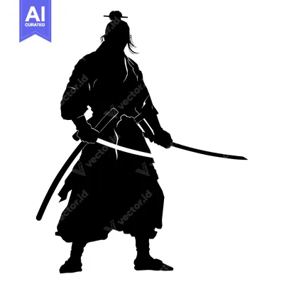 Premium design asset: Silhouette of a Samurai Holding a Katana Sword