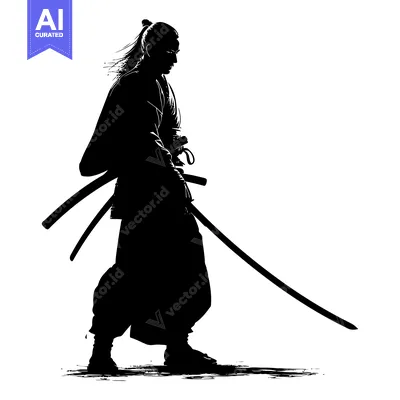 Silhouette of a Samurai Warrior Holding Two Swords