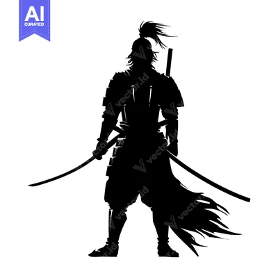 Silhouette of a Samurai Warrior with Two Swords