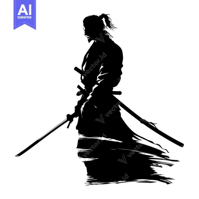 Aset premium populer: Silhouette of a Samurai Warrior Holding Two Swords