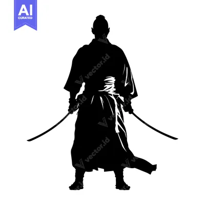 Aset desain premium: Silhouette of a Samurai Warrior Holding Two Swords