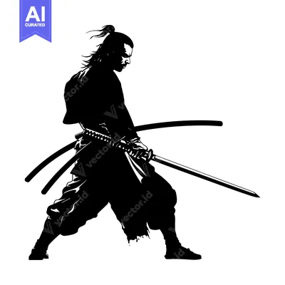 Silhouette of a Samurai Warrior Holding a Katana Sword