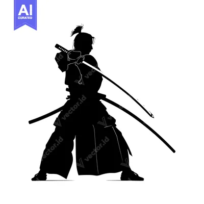 Aset desain premium: Silhouette of a Samurai Warrior Holding a Sword