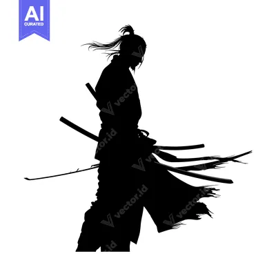 Aset desain premium: Silhouette of a Samurai Warrior with Two Swords