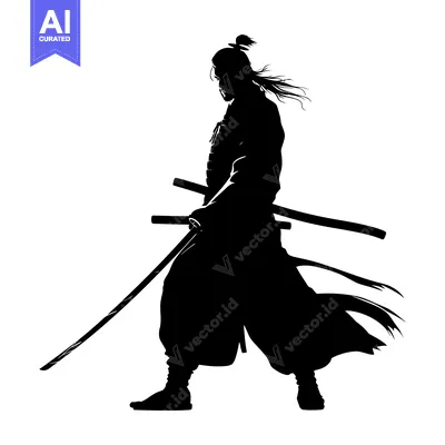 Aset premium populer: Silhouette of a Samurai Holding a Sword