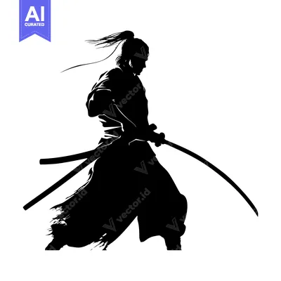 Silhouette of a Samurai Warrior Holding a Katana Sword