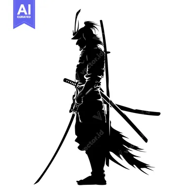 Silhouette of a Samurai Warrior with Two Swords