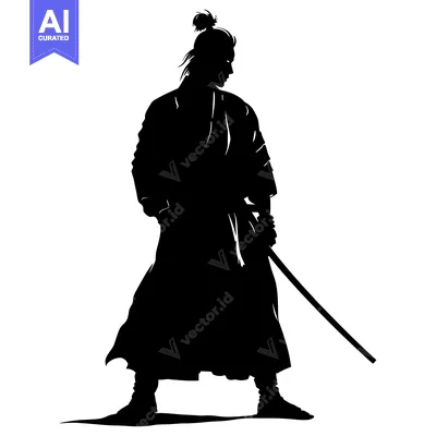 Aset desain premium: Silhouette of a Samurai Warrior Holding a Sword