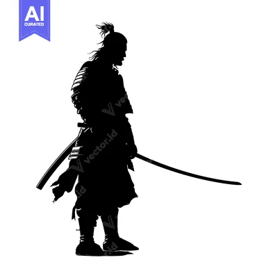 Aset desain premium: Silhouette of a Samurai Warrior Holding a Katana Sword