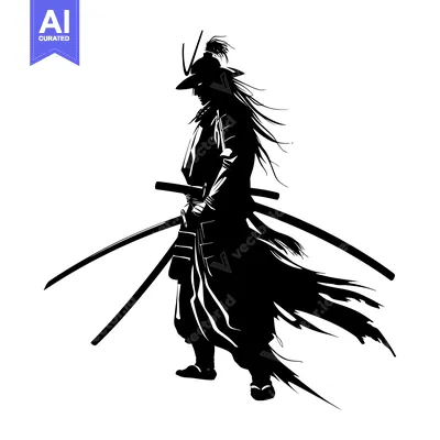 Aset desain premium: Silhouette of a Samurai Warrior with Two Swords