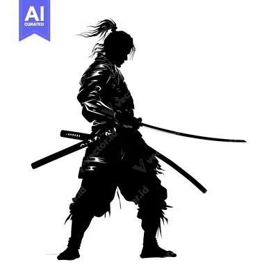Aset premium populer: Silhouette of a Samurai Warrior Holding a Katana Sword