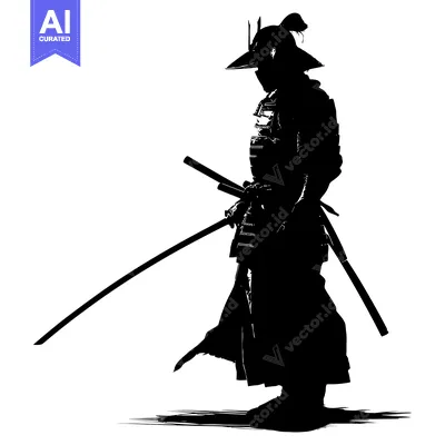 Silhouette of a Japanese Samurai Warrior with Two Swords