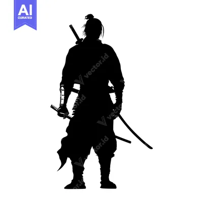 Popular premium asset: A Black and White Silhouette of a Samurai Warrior with Two Swords