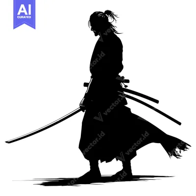 Aset premium populer: Silhouette of a Samurai Warrior with a Sword