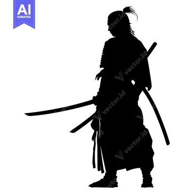 Premium design asset: Silhouette of a Samurai Warrior Holding Two Swords