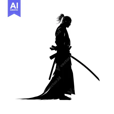 Aset desain premium: Silhouette of a Samurai Warrior with a Long Sword