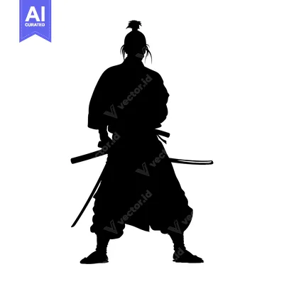 Silhouette of a Samurai Warrior Holding a Katana Sword