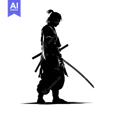 Aset desain premium: Silhouette of a Samurai Warrior Holding a Sword