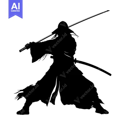 Aset desain premium: Silhouette of a Samurai Warrior Holding a Sword