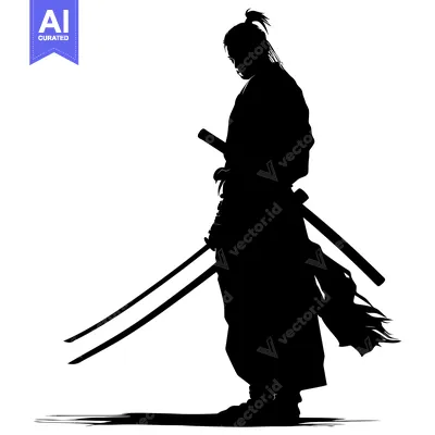 Aset premium populer: Silhouette of a Samurai with Two Swords