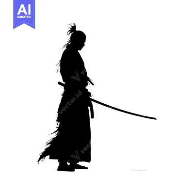 Aset desain premium: Silhouette of a Samurai Holding a Katana