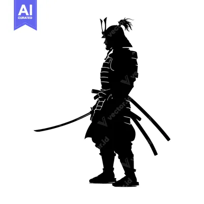 Aset desain premium: Silhouette of a Samurai Warrior with Katana