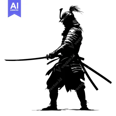 Aset desain premium: Silhouette of a Samurai Warrior Holding a Sword