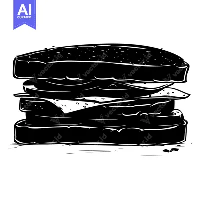 Aset premium populer: A Black and White Illustration of a Multi-Layered Sandwich