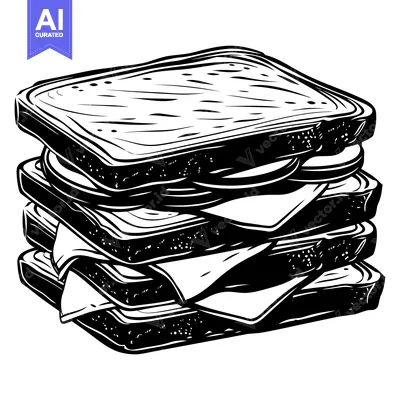 Black and White Illustration of a Layered Sandwich