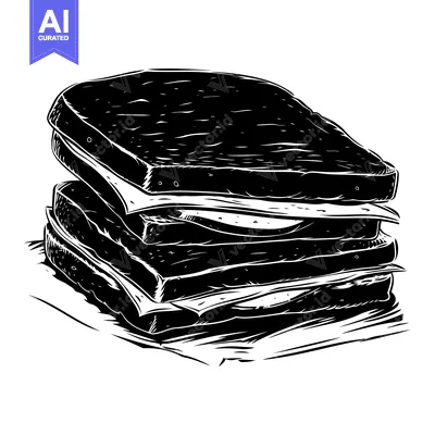 Aset premium populer: A Stacked Black and White Illustration of a Sandwich