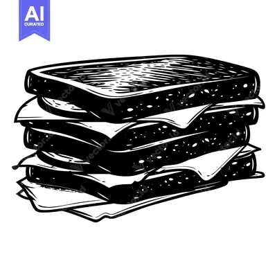 Aset premium populer: A Hand-Drawn Black and White Illustration of a Multi-Layered Sandwich