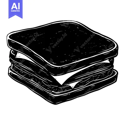 Aset desain premium: Black and White Illustration of a Stacked Sandwich