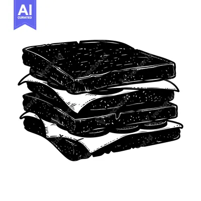 Aset desain premium: Black and White Illustration of a Stacked Sandwich