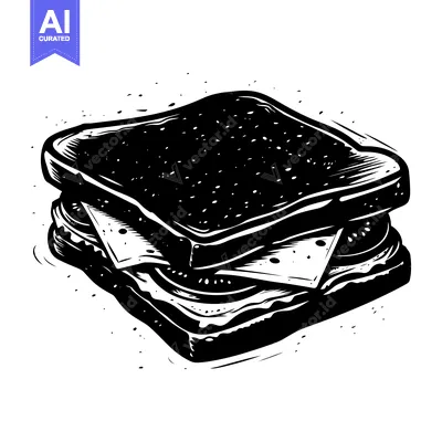 Premium design asset: A Black and White Illustration of a Sandwich