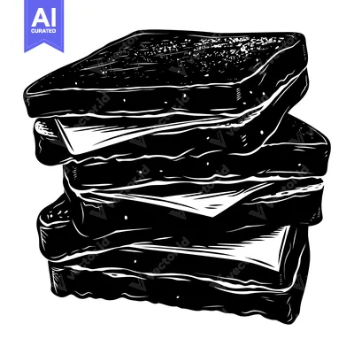 Aset desain premium: Black and White Illustration of a Stacked Sandwich