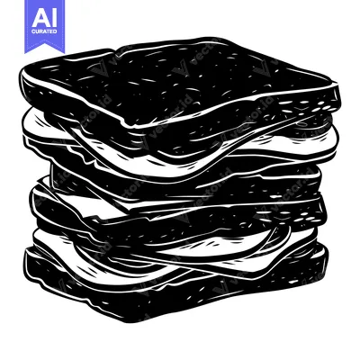 Aset desain premium: A Black and White Illustration of a Stacked Sandwich