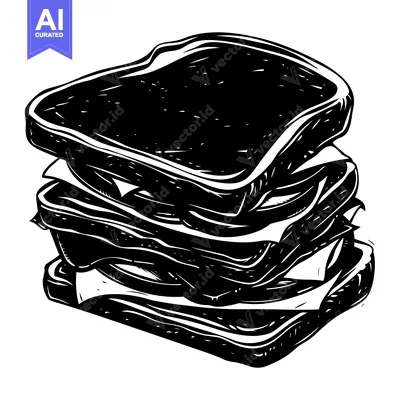 Aset premium populer: A Black and White Illustration of a Multi-Layered Sandwich