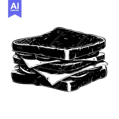 A Black and White Illustration of a Stacked Sandwich