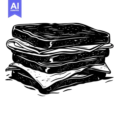 Popular premium asset: A Black and White Illustration of a Sandwich with Toasted Bread
