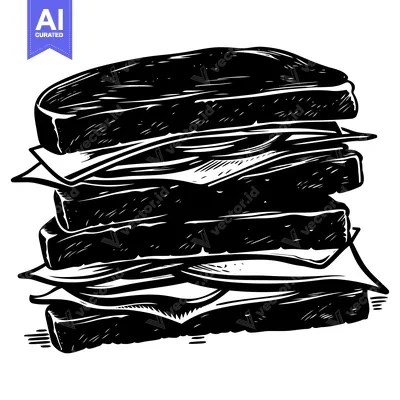 Popular premium asset: A Black and White Hand Drawn Illustration of a Stacked Sandwich