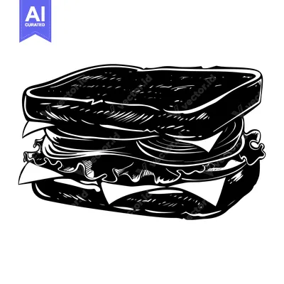 Aset desain premium: Black and White Illustration of a Detailed Sandwich