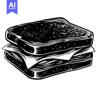 Aset desain premium: Black and White Illustration of a Sandwich