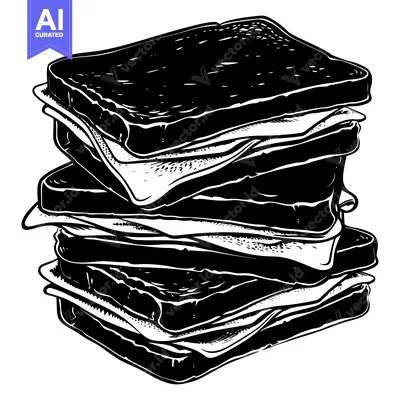 Premium design asset: A Stack of Four Sandwiches in a Black and White Illustration