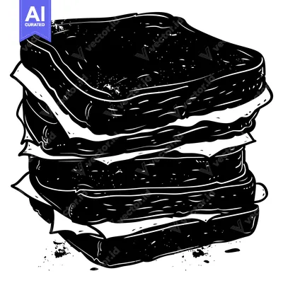 Aset desain premium: Black and White Illustration of a Stacked Sandwich